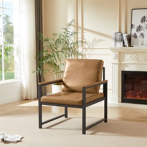 Racxily Armchair, Retro Leisure Accent Chair with Extra Soft Padded & Cushion, Metal Armrests, for Living Room/Bedroom/Study, Camel - 1 of 4