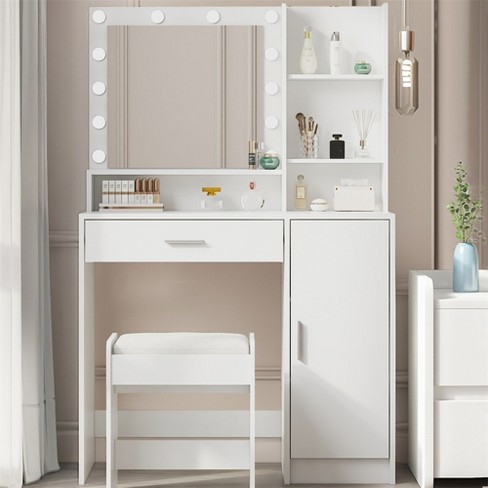 Vanity Desk With Mirror Light Large Drawer Three Level Storage Dresser 3 Lighting Modes Adjustable Brightness Bedroom Dressing Table Target