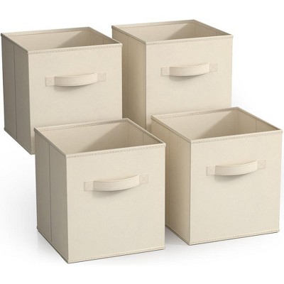 Image of Sorbus 11 Inch 4 Pack Foldable Fabric Storage Cube Bins with Handles - for Organizing Pantry, Closet, Nursery, Playroom, and More (Beige)