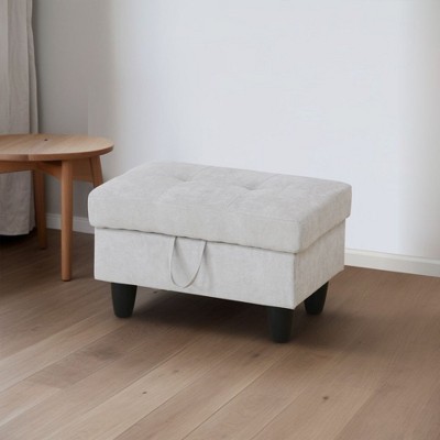 DOMETOUR Light Gray Fluffy Fabric Storage Ottoman for Living Room or Bedroom