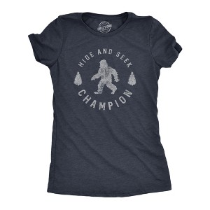 Womens Hide And Seek Champion T shirt Funny Bigfoot Sasquatch Vintage Graphic - Crazy Dog Women's T Shirt - 1 of 4