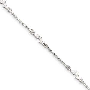 Black Bow Jewelry Sterling Silver 1mm Cable And 5mm Dolphin Station Link Anklet, 9-10 In - 1 of 3