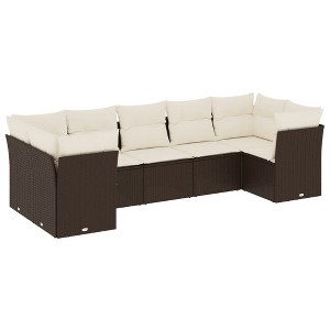vidaXL Patio Sofa Set with Cushions Outdoor Furniture 7 Piece Poly Rattan - Brown and Cream - 1 of 4