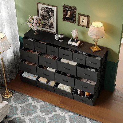 63" Wide Heavy-Duty Dresser,18 Fabric Drawers w/ Charging Station, Steel Frame & Wood Top for Bedroom Storage