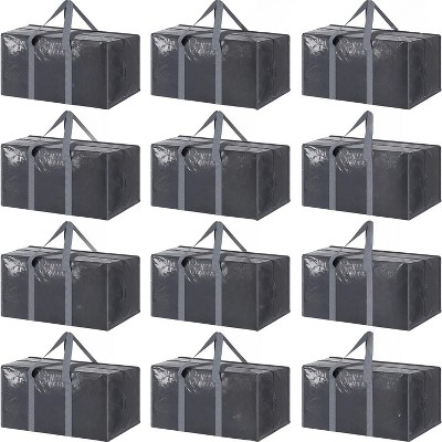 12 Pack Extra Heavy Duty Large Moving Bags Strong Zipper & Comfortable Handles, Sturdy & Durable Clothes Storage Bags