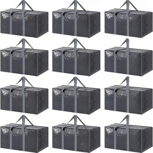 12 Pack Extra Heavy Duty Large Moving Bags Strong Zipper & Comfortable Handles, Sturdy & Durable Clothes Storage Bags - 1 of 4
