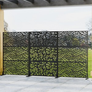 Wooakway 142"W x 72"H Black Metal Trellis Panel Outdoor Garden Privacy Screen with Scroll Design Indoor Room Divider for Patio Balcony and Yard Decor - 1 of 4