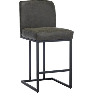 Dark Gray 24" Industrial Bar Stool with Backrest, Soft Package + Iron Frame, Adjustable Foot Pads, Stain & Water Resistant, 330 lbs Load Capacity - 1 of 4