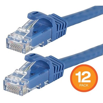 Monoprice Cat6 Ethernet Patch Cable - 1 Feet - Blue (12 Pack) Snagless RJ45, 550MHz, UTP, Pure Bare Copper Wire, 24AWG - FLEXboot Series