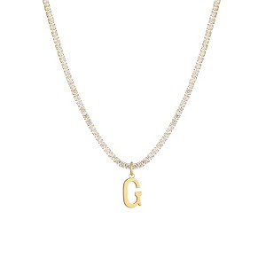 Adornia 14k Gold Plated Tennis Necklace with Initial Charm - 1 of 3