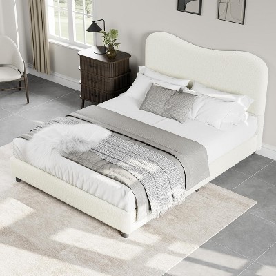Homhougo Bed Frame for Kids with Velvet Upholstered Headboard, Cute Low Profile Platform Bed for Girls and Boys, No Box Spring Needed