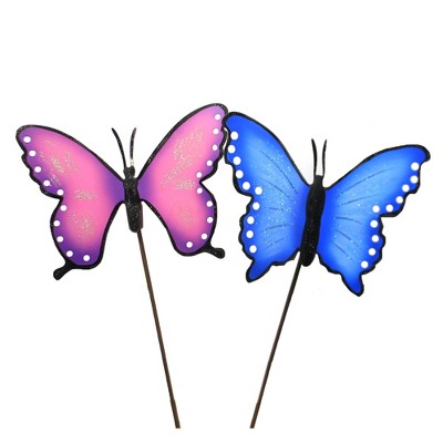 Home & Garden 23.0" Spring Butterflies Set/2 Spring Summer Pop Color Round Top Collection  -  Decorative Garden Stakes