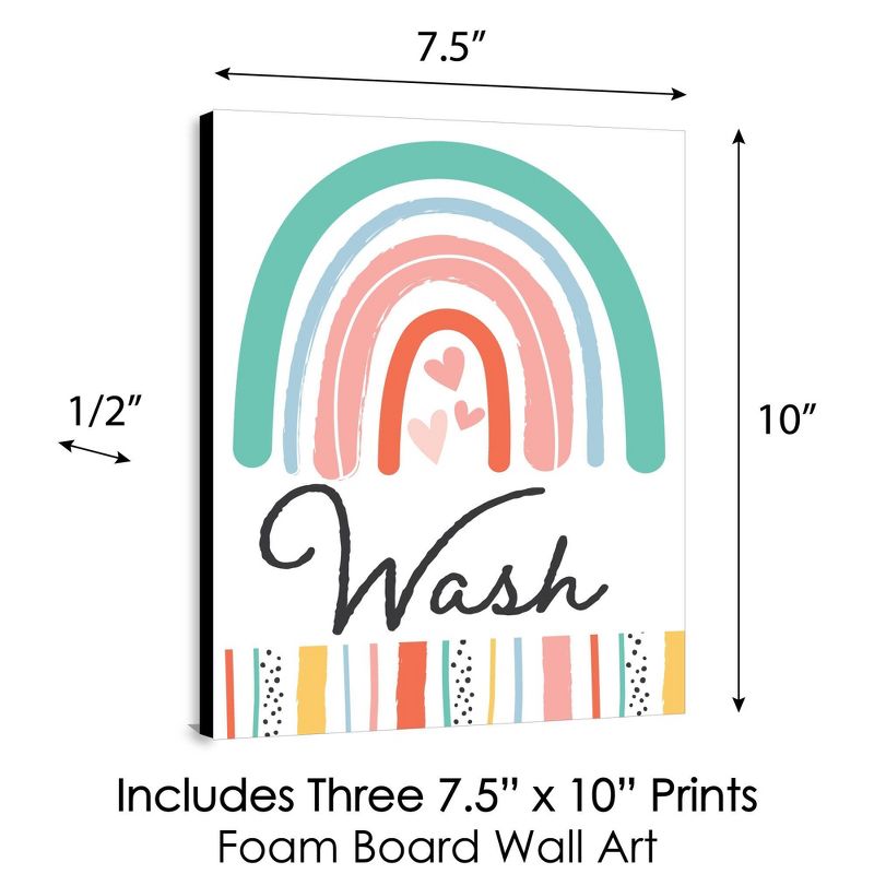 Big Dot of Happiness Hello Rainbow - Boho Kids Bathroom Rules Wall Art - 7.5 x 10 inches - Set of 3 Signs - Wash, Brush, Flush, 5 of 8