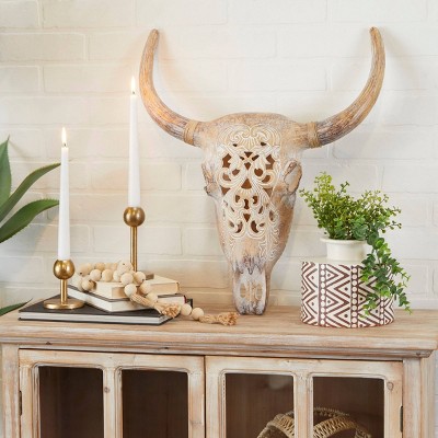 Resin Bull Skull Wall Decor Brown - Olivia & May : Target