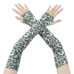 INSPIRE CHIC Women's Sun Protection Leopard Print Compression Sleeves Gloves with Tumb Hole 1 Pair - 1 of 4