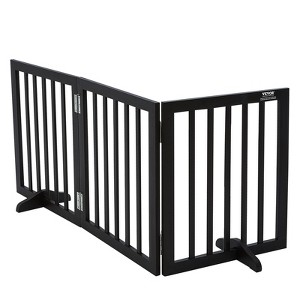VEVOR Free Standing Dog Gate, 24" H x 60" W Freestanding Pet Gate, 3 Panels Foldable Dog Gate, Expandable Dog Barrier with Silent Foot Support, Brown - 1 of 4