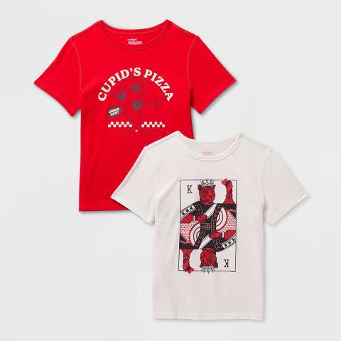 Cat & Jack Kids' 2pk Adaptive Short Sleeve King/Cupids Pizza Graphic T-Shirt - Cat & Jack™ White/Red XL