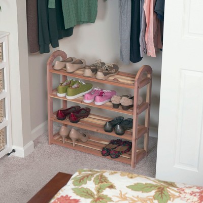 Cedar 4-Tier Red Shoe Rack with Arched Ends