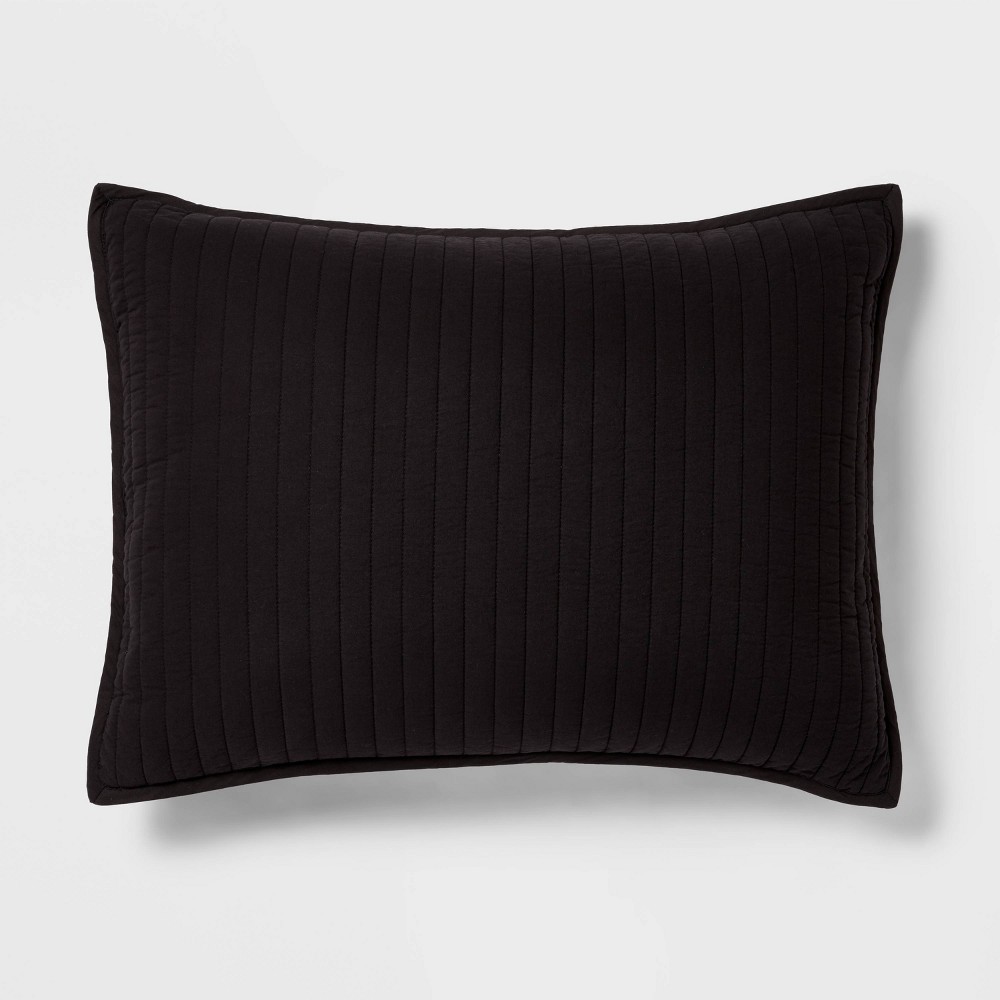 Photos - Pillowcase Standard Washed Cotton Sateen Quilt Sham Black - Threshold™