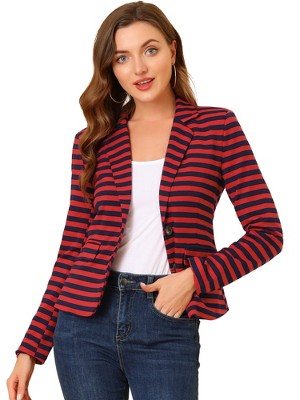 INSPIRE CHIC Women's Notched Collar Long Sleeve Button Front Striped Blazer