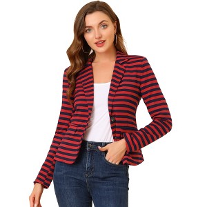 INSPIRE CHIC Women's Notched Collar Long Sleeve Button Front Striped Blazer - 1 of 4