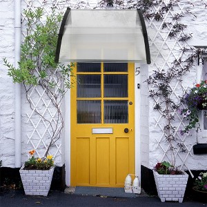Front Door Canopy, Porch Canopy Outdoor 100 x 80 Cm Curved Transparent Plate + Black Bracket - 1 of 4