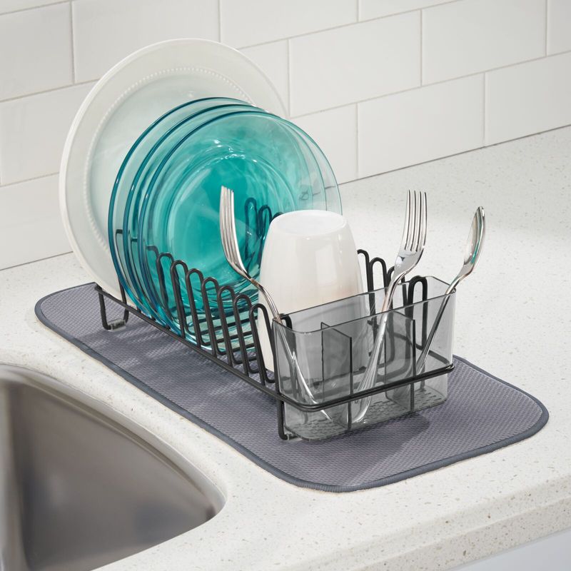 mDesign Steel Compact Modern Dish Drying Rack with Cutlery Tray, 2 of 7