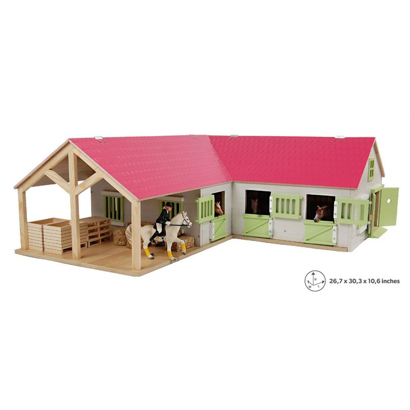Universal Hobbies 1/24 Pink & White Kids Globe Wooden Horse Stable with 4 Boxes, Storage and Wash Box, 610210, 1 of 5