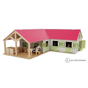 Universal Hobbies 1/24 Pink & White Kids Globe Wooden Horse Stable with 4 Boxes, Storage and Wash Box, 610210