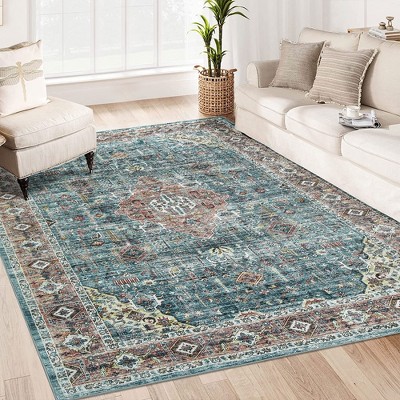 Area Rug Vintage Floral Rug for Living Room Soft Stain Resistant Rug Indoor Boho Carpet for Bedroom Dining Nursery Room