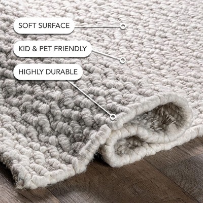 Ivory Chevron Handwoven Wool Square Area Rug, 5' x 8'