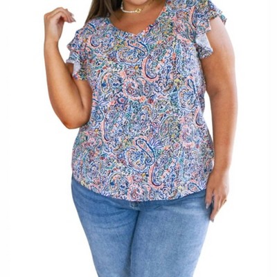 Women's Patient in Paisley Flutter Sleeve Top - Haptics