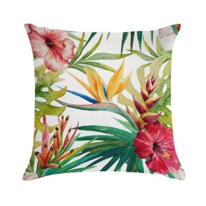 Tropical Orchid Flower Large Leaves Pillow Covers 18x18 Decorative Throw Pillows Soft Square Cushion Covers for Couch Sofa Bedroom - 1 of 1