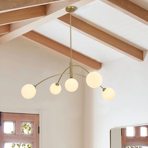 PAKOKULA Modern 5-Light Gold Sputnik Chandelier with White Globe Glass Shade for Living Room - 1 of 4