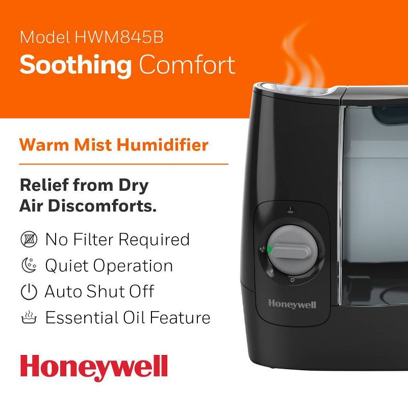 Honeywell HWM845 Warm Mist Humidifier with Essential Oil Cup Filter Free Black, 2 of 11