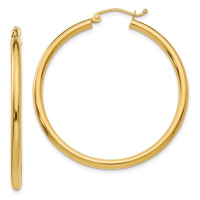 Black Bow Jewelry 2.5mm x 40mm 14k Yellow Gold Classic Round Hoop Earrings