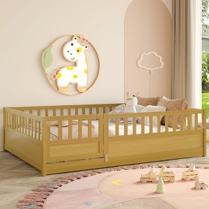 Kumasinova Twin/Full Size Bed Frame with Safety Rails,Montessori Floor Bed with an Opening,Wood Twin/Full Bed Frame with Headboard,Bed Frames for Kids - 1 of 4
