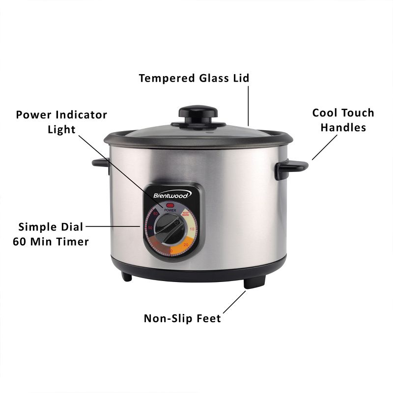 Brentwood TS-1020S 10-Cup Stainless Steel Crunchy Persian Rice Cooker, 2 of 6