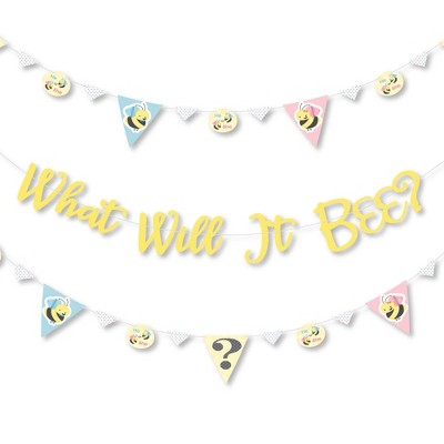 Big Dot of Happiness What Will It Bee - Gender Reveal Letter Banner Decoration - 36 Banner Cutouts and What Will It Bee Banner Letters