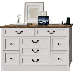 9 Drawer Dresser with Charging Stand, Vintage TV Stand, Solid Wood Chest of Drawers with Metal Knobs, Living Room, Hallway, Bedroom - 1 of 4