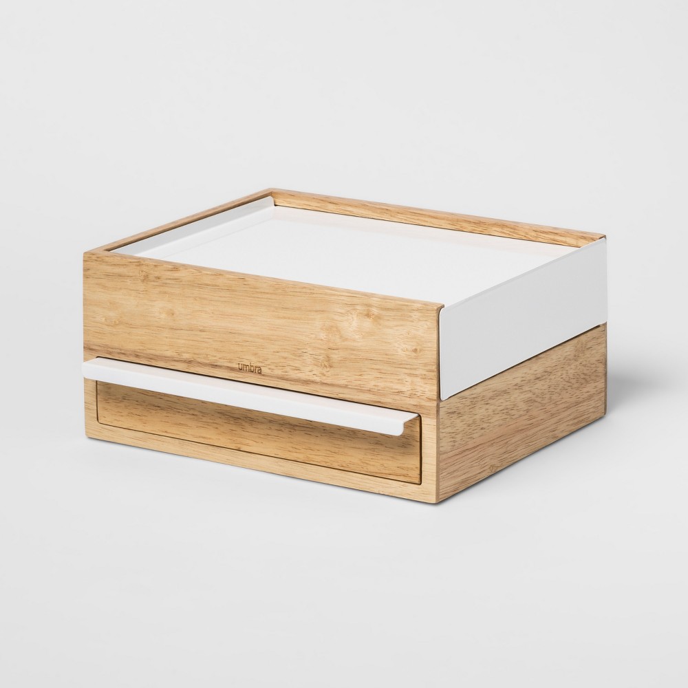 Prisma Jewelry Storage Stand Natural White - Umbra: Hardwood & Metal, No Assembly, Divided Drawer