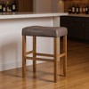HomeRoots Set of Two 31" Gray and Natural Faux Leather and Solid Wood Backless Bar Height Bar Chairs - 2 of 4