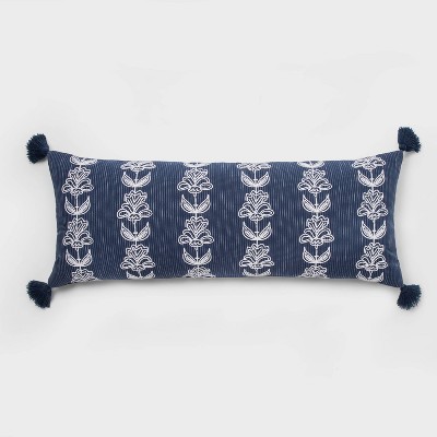 Oversized Oblong Embroidered Floral Throw Pillow Navy - Threshold™