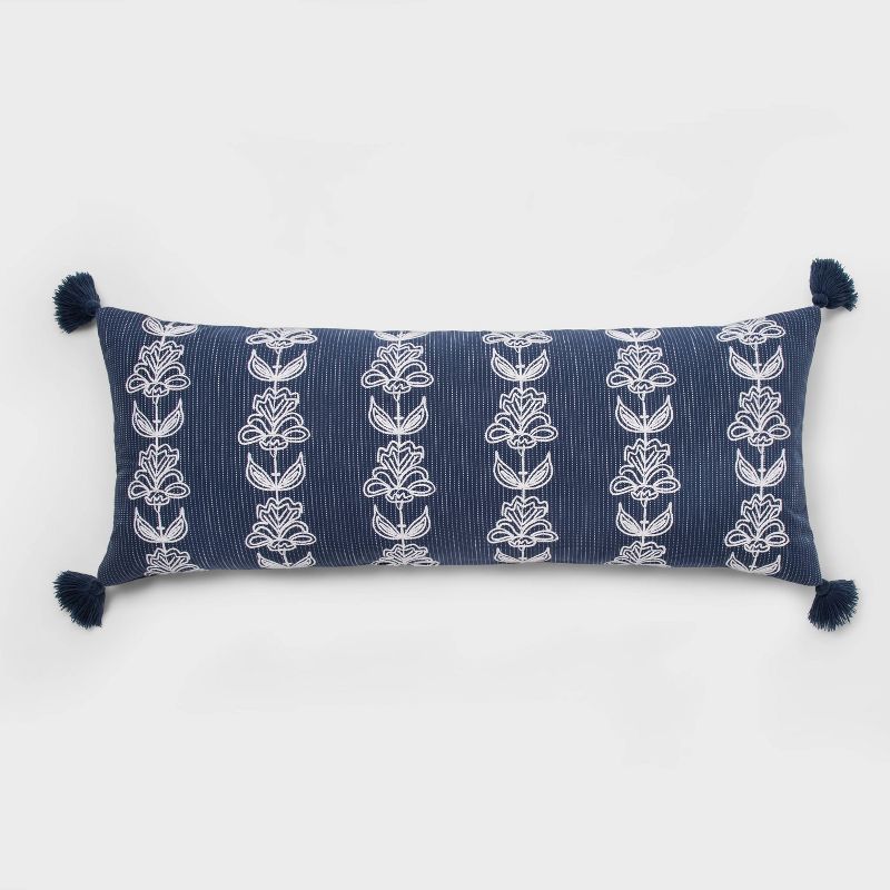 Oversized Oblong Embroidered Floral Throw Pillow Navy - Threshold&#8482;, 1 of 8