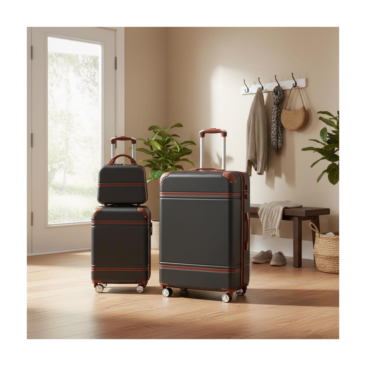 Polibi 3‑Piece Vintage-Inspired ABS Hardshell Luggage Set - thumbnail 2