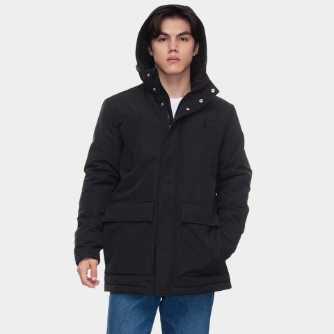 Rokka&Rolla Men's Parka Jacket Winter Coat with Fleece Hood-Black, size X Large