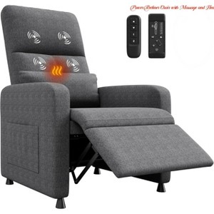 Power Recliner Chair w/ Massage and Heat - Adjustable Electric Recliner 105° to 150°, Ergonomic Overstuffed Tall Back, 2 Side Pockets and USB Port - 1 of 4