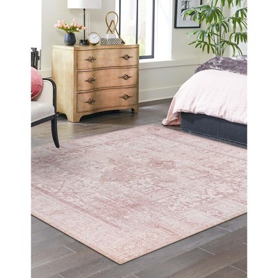 Beige and Light Brown Square Chenille Flat Woven Rug