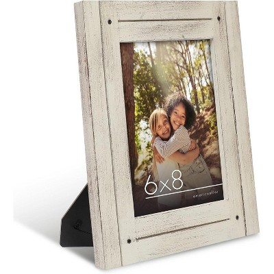 Americanflat 6x8 Picture Frame with Polished, Crystal Clear Glass - Hampton - Distressed Wood Picture Frames - Aspen White