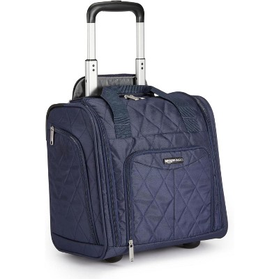 Paaaawaters Underseat Carry On Luggage with Wheels - 14" Rolling Travel Bag, Navy Quilted